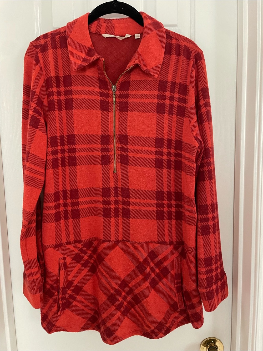 Red Plaid Half-Zip Pullover Shirt